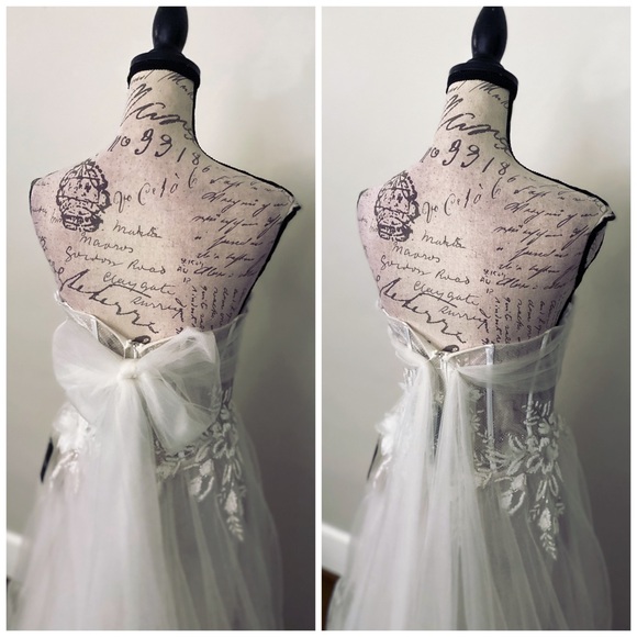 Unique tulle a-line wedding dress sparkly tulle bow - Picture 4 of 7